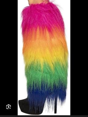 Furry Leg Warmers Rainbow Silver